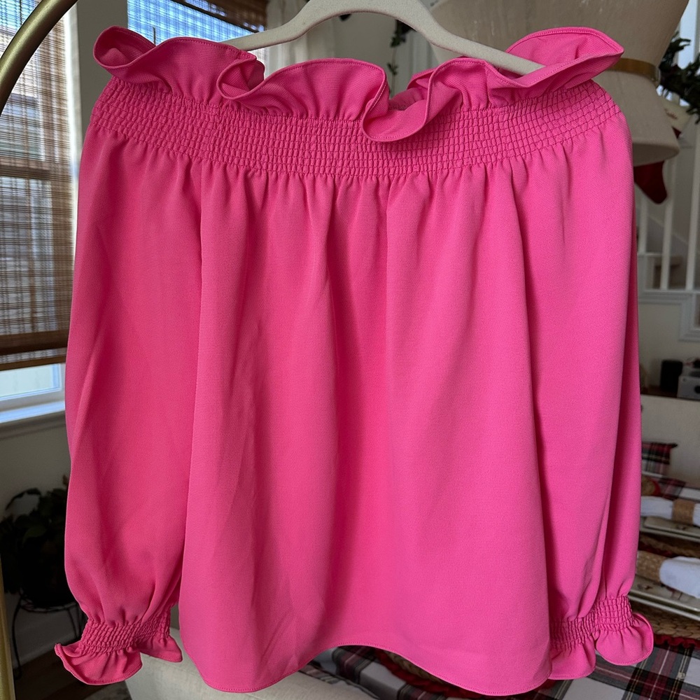 Tuckernuck Pink Off the Shoulder Ruffle Top